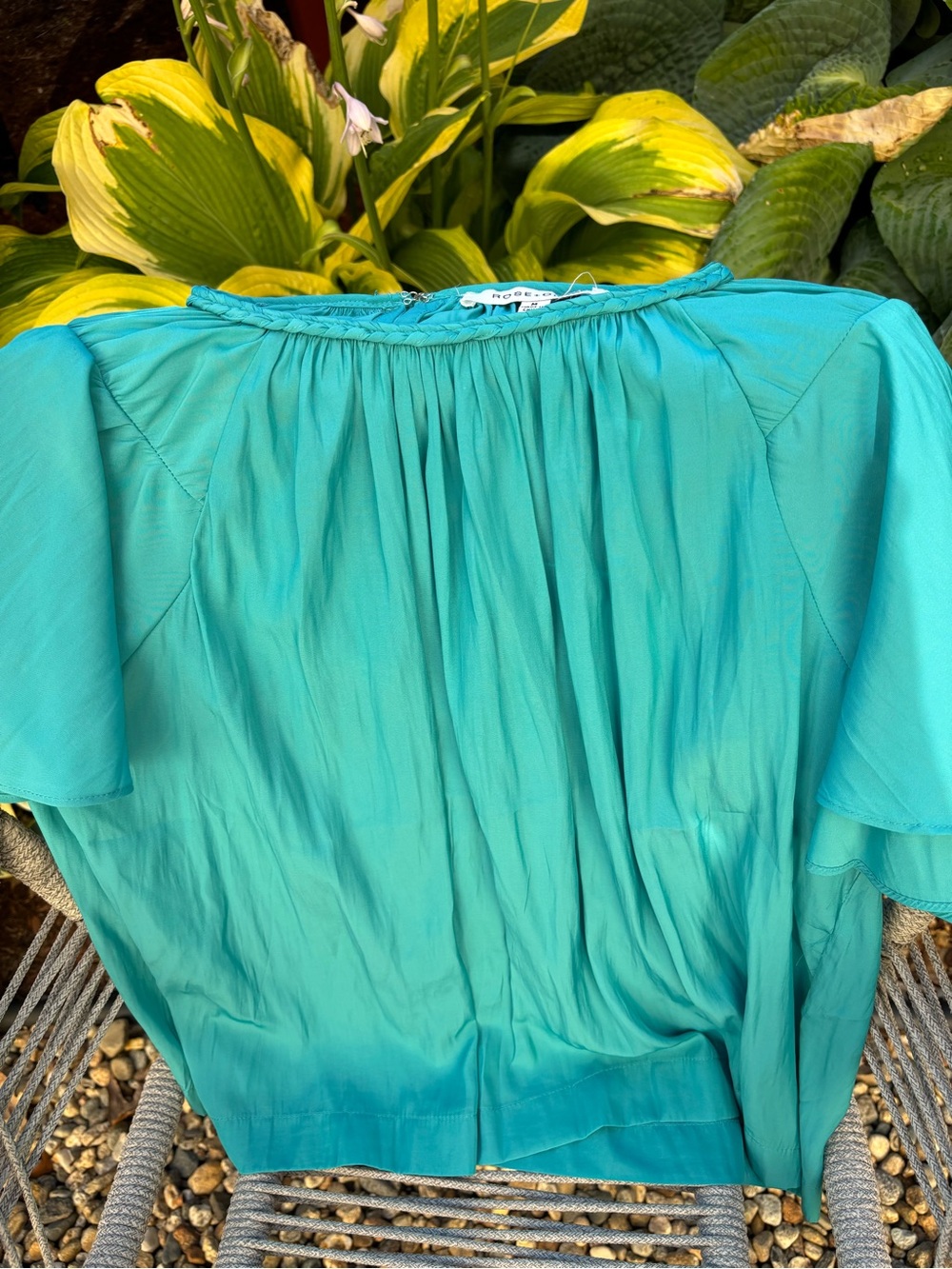 Rose & Olive Turquoise Pleated Boho Top